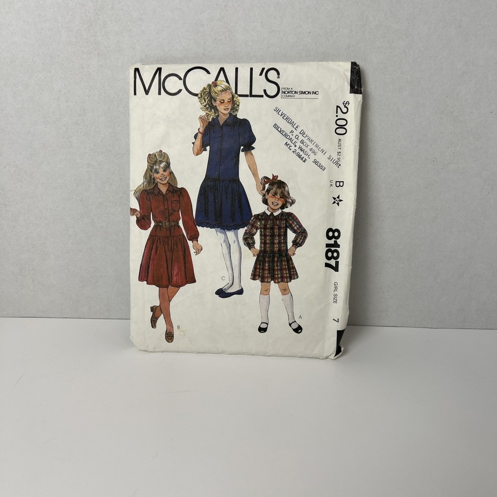 Vintage‎ McCall's sewing pattern #8187 girls size 7 dress 1982